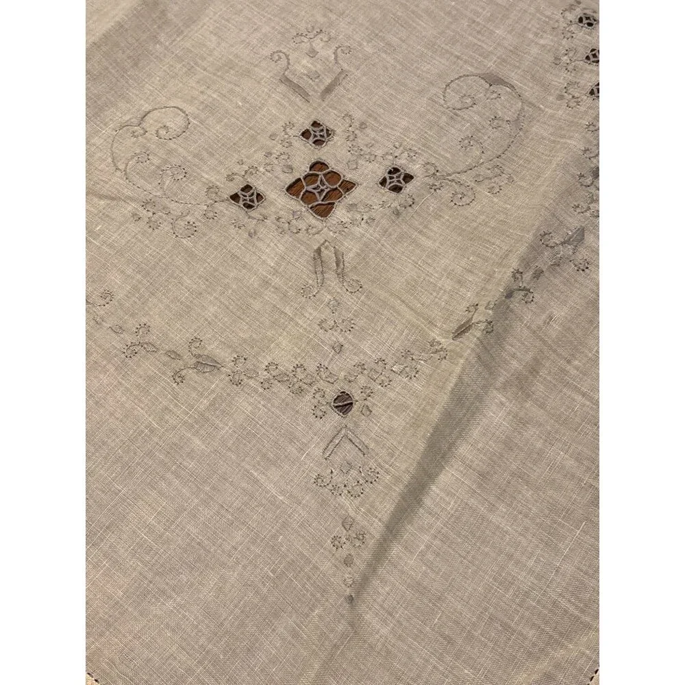 Vintage Embroidered Cutwork Tablecloth 33x33